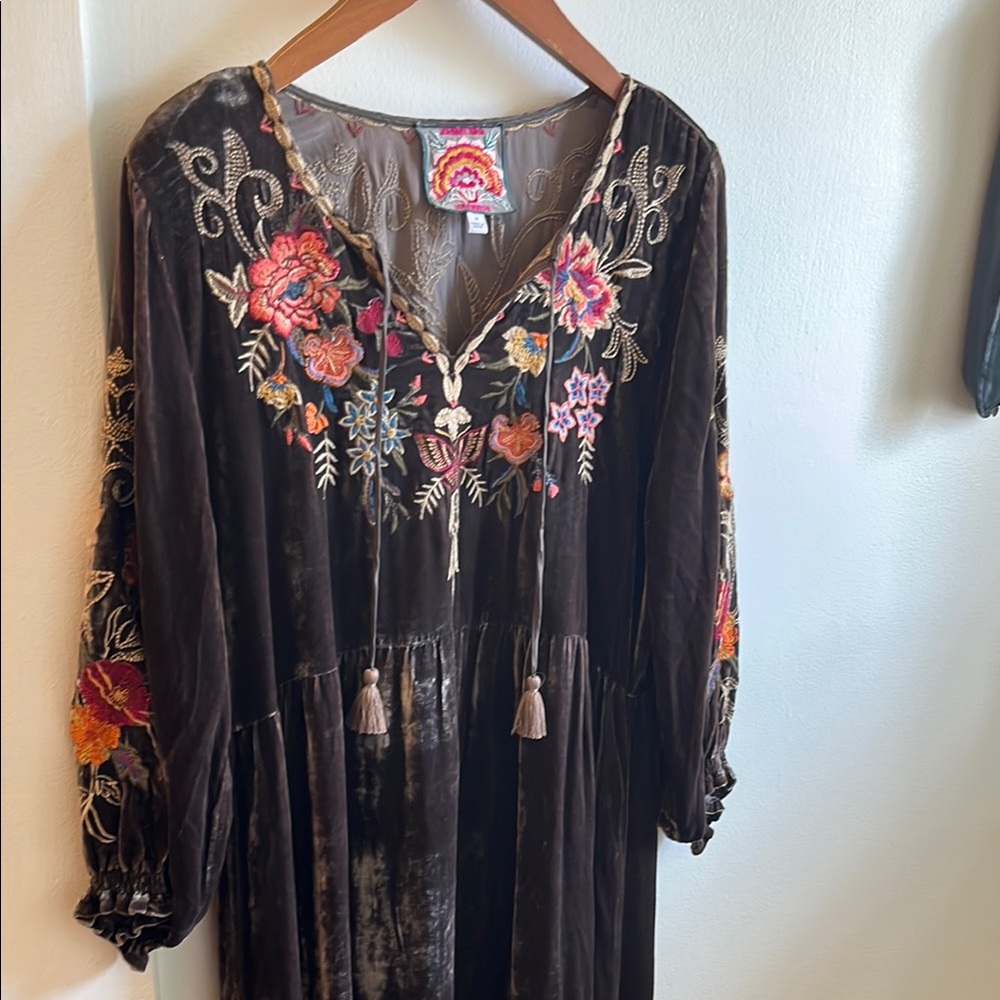 Embroidered Floral Velvet Dress
